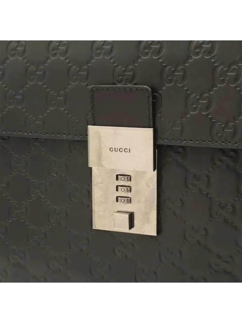 Gucci Guccissima Briefcase Business Document Purse Diamond Lock Type Black